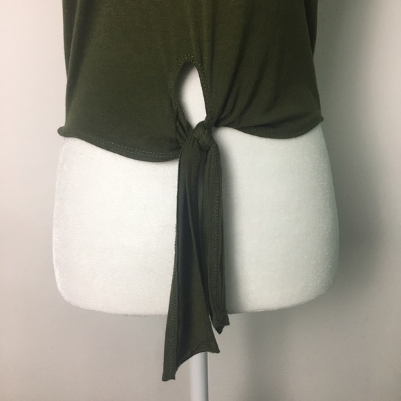 💚Gaze USA Army Green Lace Tie Front Top - Picture 4 of 8